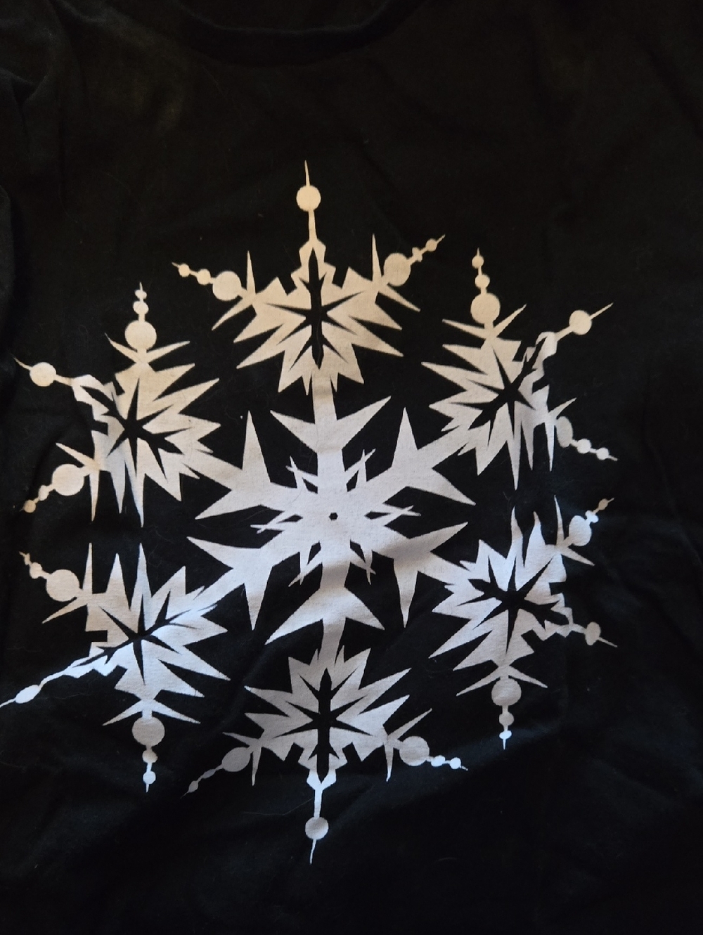 Black Short-Sleeve Tee with White Snowflake Graphic